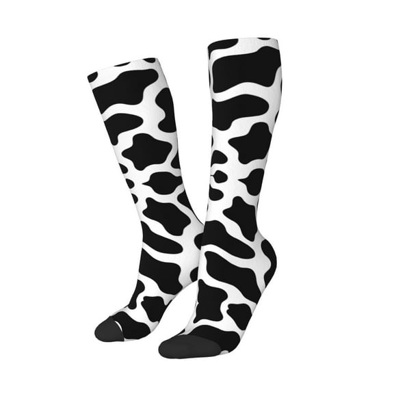 Lsque Cow Print Black White Printed Crew Socks Men's Women's LightWeight Thin Casual Calf Socks ,Knee High Socks,Cotton Socks
