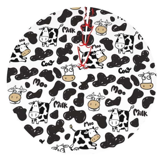 Lsque Cow Print Christmas Tree Skirt, Tree Skirt with Ties or Velcro, Perfect for Holiday Decorations, Halloween, and New Year-30"