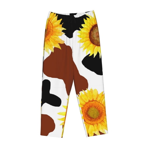 Lsque Cow Print Sunflower Print Women's Pajama Pants, Lounge Pant - Comfortable Home Wear,Elastic Waistband, Stylish Design-Large