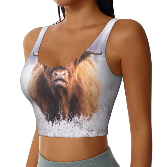 Lsque Cow Printed Women'S Sports Bra, Compression, Moisture Wicking, High-Impact Sports Bra For Women,Supportive sports bra-X-Large