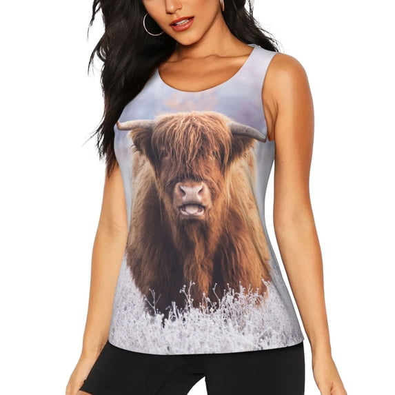 Lsque Cow Printed Workout Tank Tops for Women, Athletic Sports Tank Tops, Compression Sleeveless Dry Fit Shirts,Sleeveless Yoga Shirt-X-Large