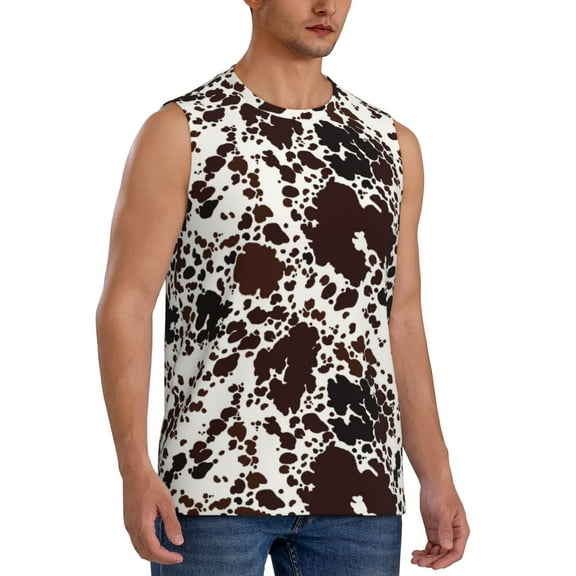 Lsque Cow Skin Print Men's Cotton Blend Sleeveless Muscle Shirts (S-3XL)- Moisture Wicking, Odor Protection, UPF 30 ,X-Large