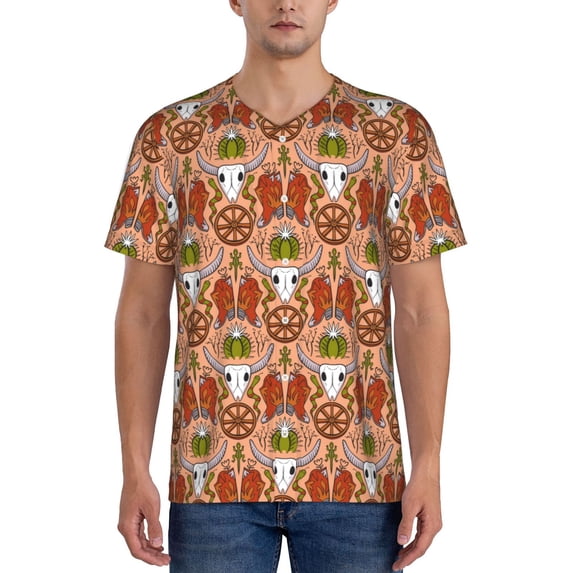 Lsque Cow Skull Pattern Mens Polo Golf Shirts Funny Graphics Shorts Sleeve Button Shirts Baseball T-shirt-X-Large