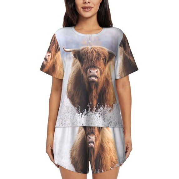 Lsque Cow Women's Short-Sleeved Pajama Set - 2 Piece Soft and Lightweight Sleepwear Set-XX-Large