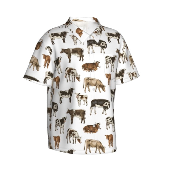 Lsque Cow pattern Hawaiian Shirt for Men, Unisex Summer Beach Casual Short Sleeve Button Down Shirts-X-Large