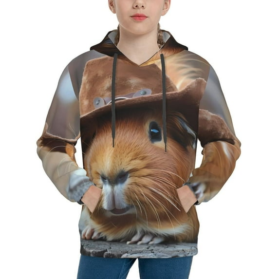 Lsque Cowboy Hat Guinea Pig Patten Youth Hoodie Sweatshirt Pullover with Kangaroo Pocket Boys and Girls Hoodie Warm Hoodie for Kids-Large