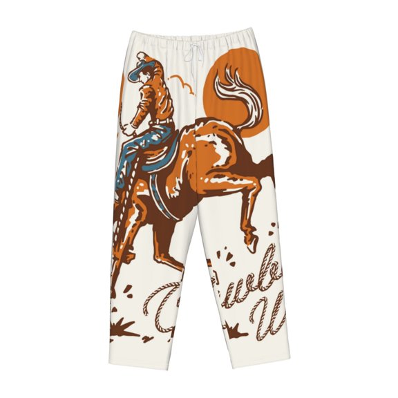 Lsque Cowboy Riding Horse Print Women's Pajama Pants, Lounge Pant - Comfortable Home Wear,Elastic Waistband, Stylish Design-Medium