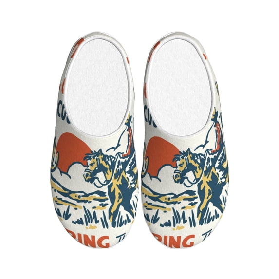 Lsque Cowboy Rising Horse Pattern Womens Comfort Cotton on Scuff With Memory Foam and Anti-skid Sole Slipper-40/41