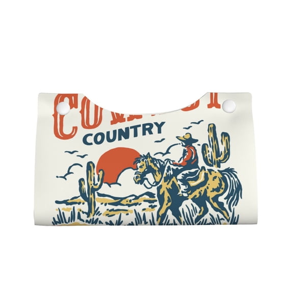 Lsque Cowboy Rising Horse Printed Long Tissue Box Cover Holder, Facial Paper Organizer Dispenser,Triangle with Bottom Belt, PVC Leather Decorative Organizer