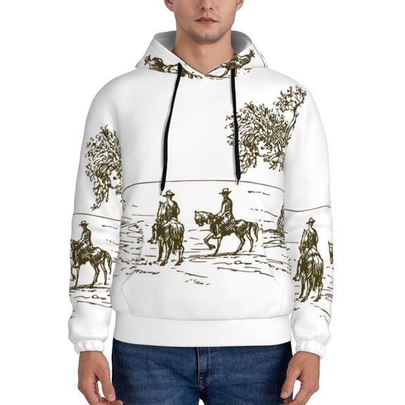 Lsque Cowboys Riding A Horse Near A Tree Pattern Casual Men's Hoodie,Hooded Sweatshirt with Kangaroo Pocket,Pullover Hoodie-XX-Large