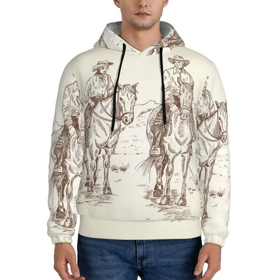 Lsque Cowboys Riding Horses In Desert Pattern Casual Men's Hoodie,Hooded Sweatshirt with Kangaroo Pocket,Pullover Hoodie-Small