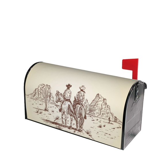 Lsque Cowboys Riding Horses Mailbox Cover Standard Size ,Magnetic Mailbox Covers Post Wraps Letter Box Cover -25.5x21 in