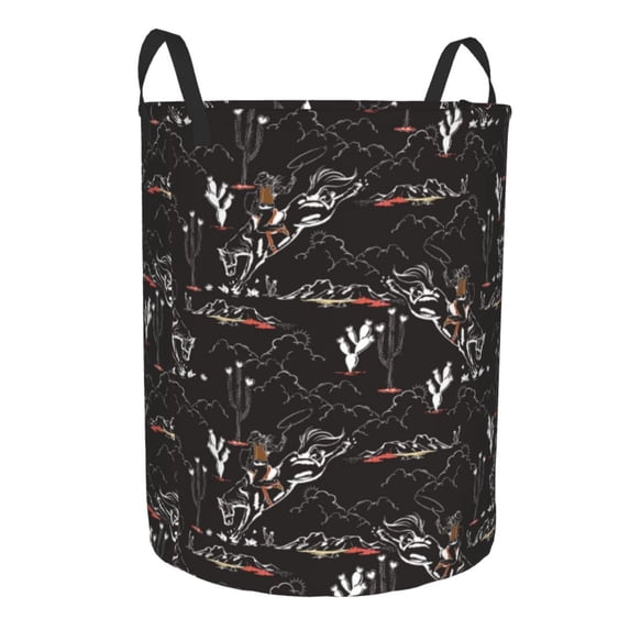 Lsque Cowgirl In Desert pattern Laundry Hamper Basket, Tall Woven Rope Hamper Basket for Clothes, Lightweight Storage Basket, Collapsible Waterproof-Medium