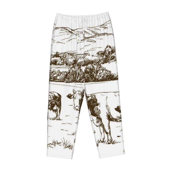 Lsque Cows Grazing On The Meadow 2 Print Women's Pajama Pants, Lounge Pant - Comfortable Home Wear,Elastic Waistband, Stylish Design-Small