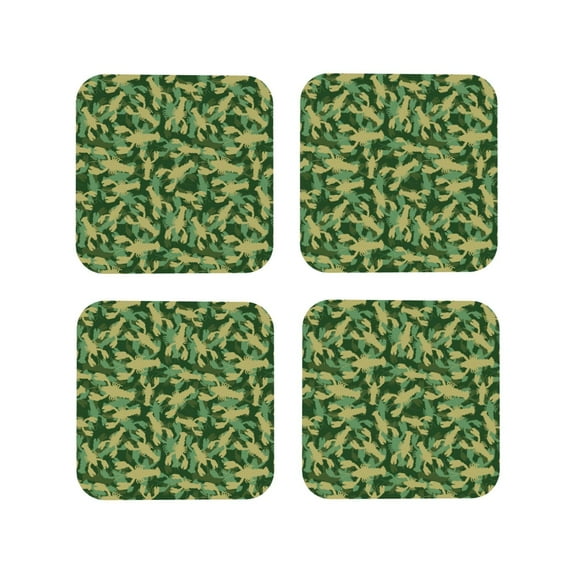 Lsque Crayfish Army Pattern 4" Drink Coasters Set of 4, PVC Leather Absorbent Coasters, Table Coaster Set Decorative Coffee Cup Coasters Housewarming Gift -Square