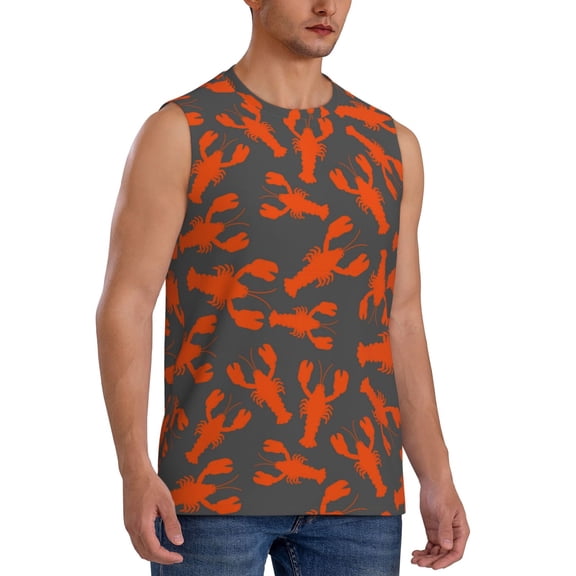 Lsque Crayfish Print Men's Cotton Blend Sleeveless Muscle Shirts (S-3XL)- Moisture Wicking, Odor Protection, UPF 30 ,XX-Large