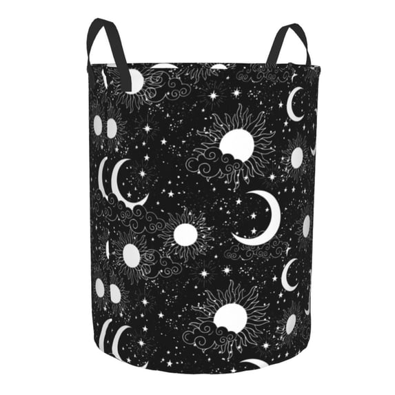Lsque Crescent and Stars pattern Laundry Hamper Basket, Tall Woven Rope Hamper Basket for Clothes, Lightweight Storage Basket, Collapsible Waterproof-Small