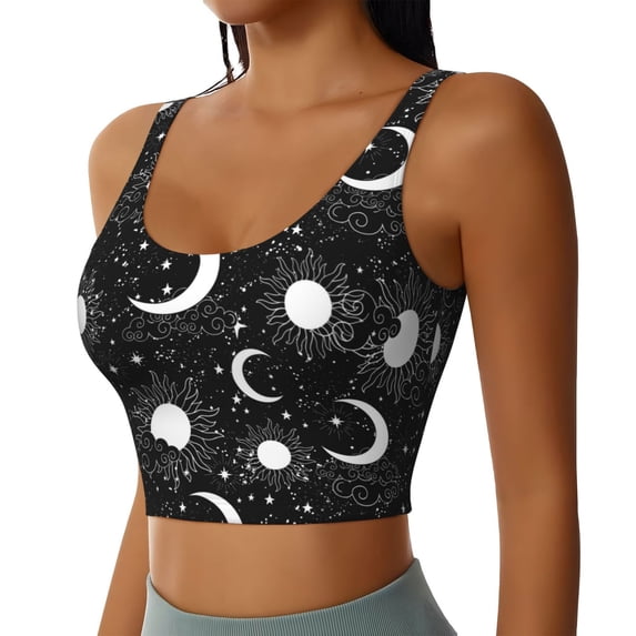 Lsque Crescent and Stars Printed Women'S Sports Bra, Compression, Moisture Wicking, High-Impact Sports Bra For Women,Supportive sports bra-Medium