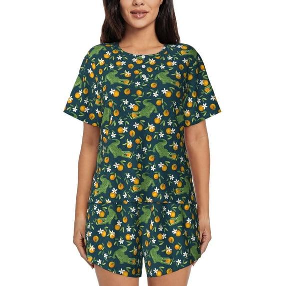 Lsque Crocodile And Oranges Women's Short-Sleeved Pajama Set - 2 Piece Soft and Lightweight Sleepwear Set-X-Large