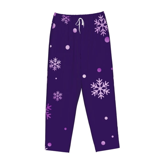 Lsque Crystal Purple Snowflake Print Women's Pajama Pants, Lounge Pant - Comfortable Home Wear,Elastic Waistband, Stylish Design-Medium