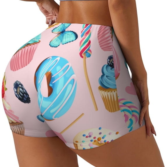 Lsque Cupcakes and Donuts Pattern High Waisted Biker Shorts for Women-Tummy Control Fitness Athletic Workout Running Yoga Gym Shorts,Moisture-Wicking-XX-Large