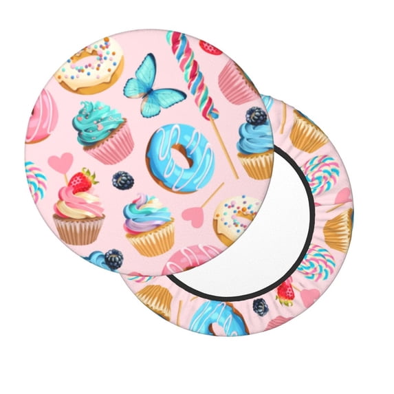 Lsque Cupcakes and Donuts Round Bar chair cushion covers Velvet Fabric Premium Comfort Protects from Scratches and Stains for 14-17 Inch Chair- 14 inch