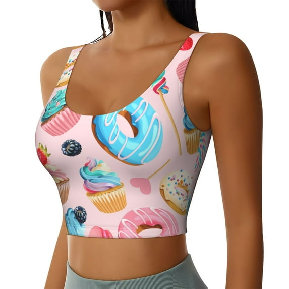 Lsque Cupcakes and Donuts Printed Women'S Sports Bra, Compression, Moisture Wicking, High-Impact Sports Bra For Women,Supportive sports bra-