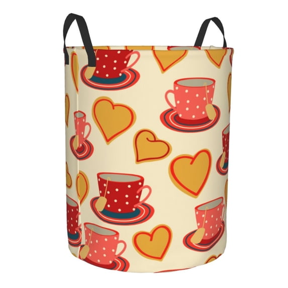 Lsque Cups of Tea pattern Laundry Hamper Basket, Tall Woven Rope Hamper Basket for Clothes, Lightweight Storage Basket, Collapsible Waterproof-Small