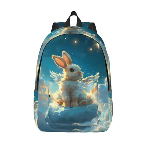 Lsque Cute Angel Winged Rabbit Pattern Canvas Daypack, Durable Backpack, High-quality Versatile Backpack,Vintage Compact Backpack-Medium
