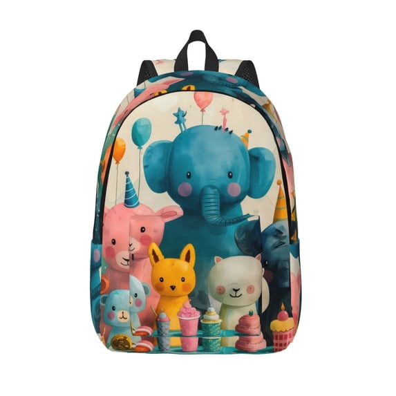 Lsque Cute Animal Party Pattern Canvas Daypack, Durable Backpack, High-quality Versatile Backpack,Vintage Compact Backpack-Small