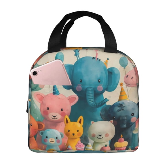 Lsque Cute Animal Party Pattern Lunch Bag Women/Men Insulated Lunch Box,Small Leakproof Cooler Food Lunch Containers Reusable High Capacity Lunch Tote Bags