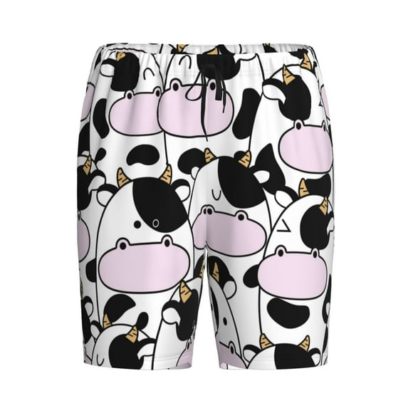 Lsque Cute Animal with Cow Mens Sleep Pajama Shorts,Short Pajama Pants, Cotton Ultra-Soft Knit-Small