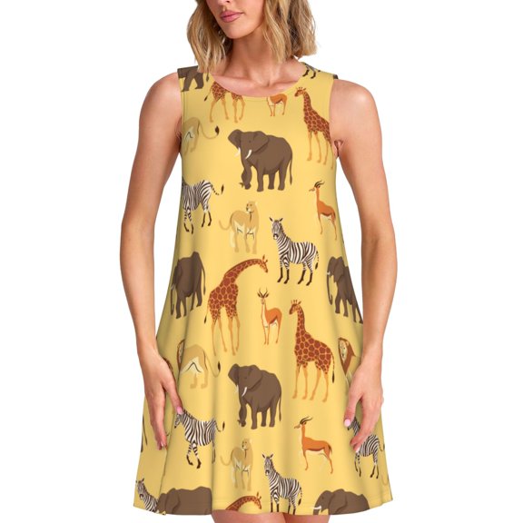 Lsque Cute Animals Pattern Summer Dresses for Women – Sleeveless T-Shirt Swing Sundress, Perfect for the Beach and Casual Days