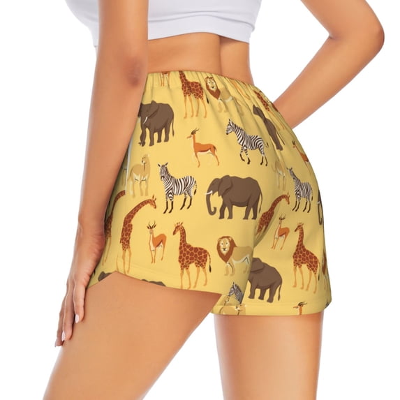 Lsque Cute Animals Printed Women's Running Shorts with Liner Pockets,Elastic Quick Dry Workout Athletic Gym Yoga Shorts,Womens High Waist Shorts-Medium