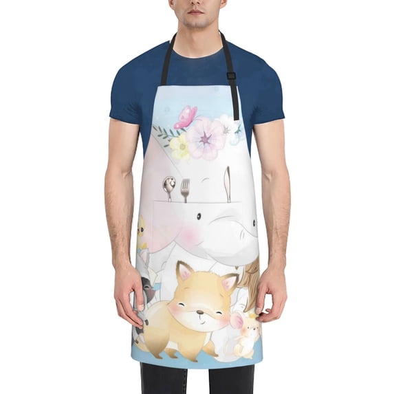 Lsque Cute Animals Waterproof Apron Chef Aprons for Men Heavy Duty Chemical Work Apron Extra Long Grilling Aprons with Adjustable Bib Apron