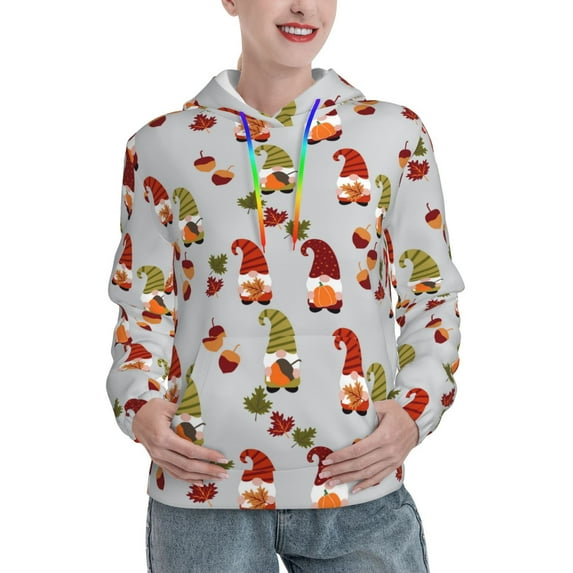 Lsque Cute Autumn Gnomes Pattern Casual Women's Hoodie,Hooded Sweatshirt with Kangaroo Pocket,Pullover Hoodie with Eye-catching Drawstrings-X-Large