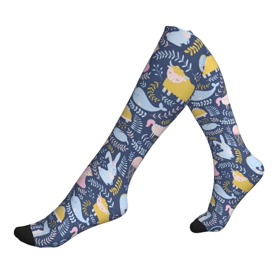 Lsque Cute Baby Animals Pattern Sport Compression Socks for Men & Women 15-20 mmHg Knee High Nurse Pregnant Running Medical and Travel Athletic