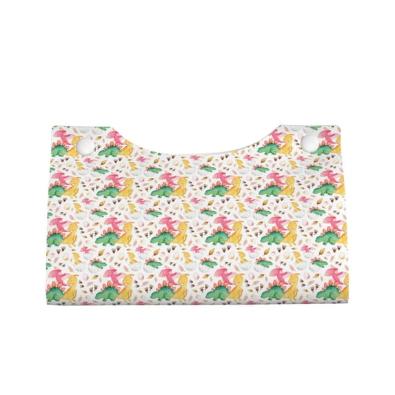 Lsque Cute Baby Dinosaurs Printed Long Tissue Box Cover Holder, Facial Paper Organizer Dispenser,Triangle with Bottom Belt, PVC Leather Decorative Organizer