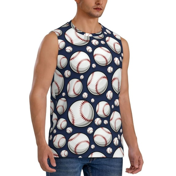 Lsque Cute Basebal Print Men's Cotton Blend Sleeveless Muscle Shirts (S-3XL)- Moisture Wicking, Odor Protection, UPF 30+,XX-Large