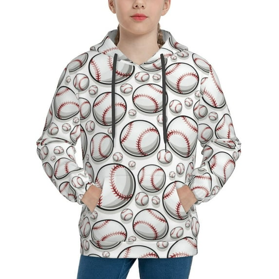 Lsque Cute Baseball Patten Youth Hoodie Sweatshirt Pullover with Kangaroo Pocket Boys and Girls Hoodie Warm Hoodie for Kids-Medium