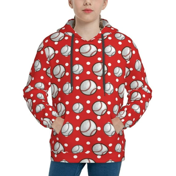 Lsque Cute Baseball Patten Youth Hoodie Sweatshirt Pullover with Kangaroo Pocket Boys and Girls Hoodie Warm Hoodie for Kids-Small