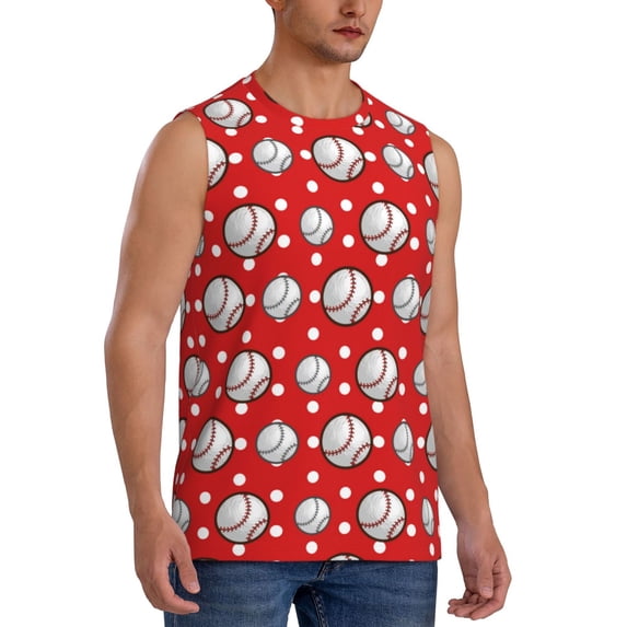 Lsque Cute Baseball Print Men's Cotton Blend Sleeveless Muscle Shirts (S-3XL)- Moisture Wicking, Odor Protection, UPF 30+,3X-Large