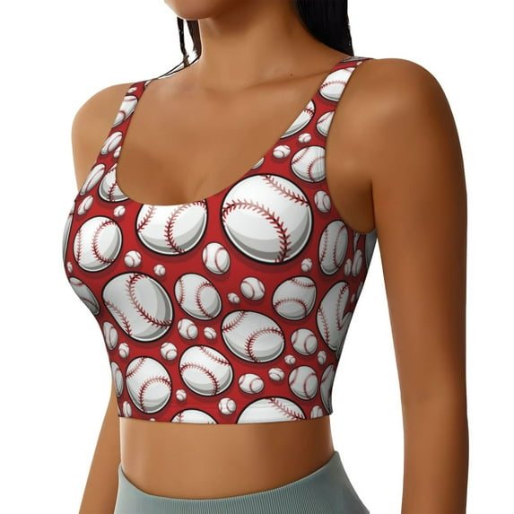 Lsque Cute Baseball Printed Women'S Sports Bra, Compression, Moisture Wicking, High-Impact Sports Bra For Women,Supportive sports bra-XX-Large