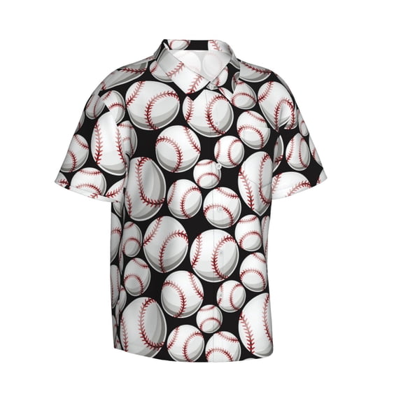 Lsque Cute Baseball pattern Hawaiian Shirt for Men, Unisex Summer Beach Casual Short Sleeve Button Down Shirts-3X-Large