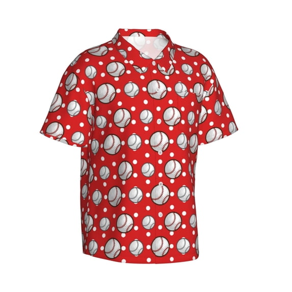 Lsque Cute Baseball pattern Hawaiian Shirt for Men, Unisex Summer Beach Casual Short Sleeve Button Down Shirts-Large