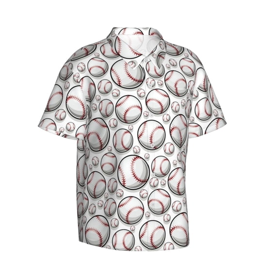 Lsque Cute Baseball pattern Hawaiian Shirt for Men, Unisex Summer Beach Casual Short Sleeve Button Down Shirts-Medium