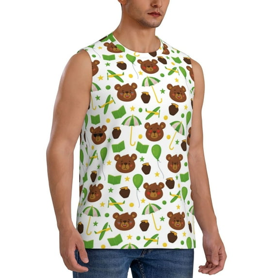 Lsque Cute Bear Print Men's Cotton Blend Sleeveless Muscle Shirts (S-3XL)- Moisture Wicking, Odor Protection, UPF 30+,XX-Large
