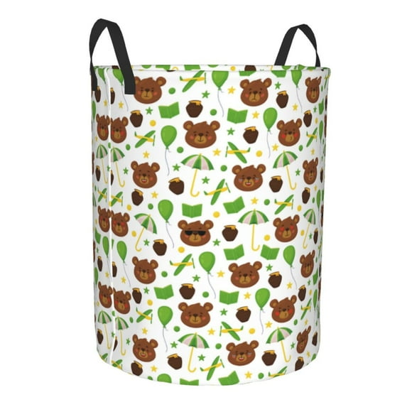Lsque Cute Bear pattern Laundry Hamper Basket, Tall Woven Rope Hamper Basket for Clothes, Lightweight Storage Basket, Collapsible Waterproof-Small