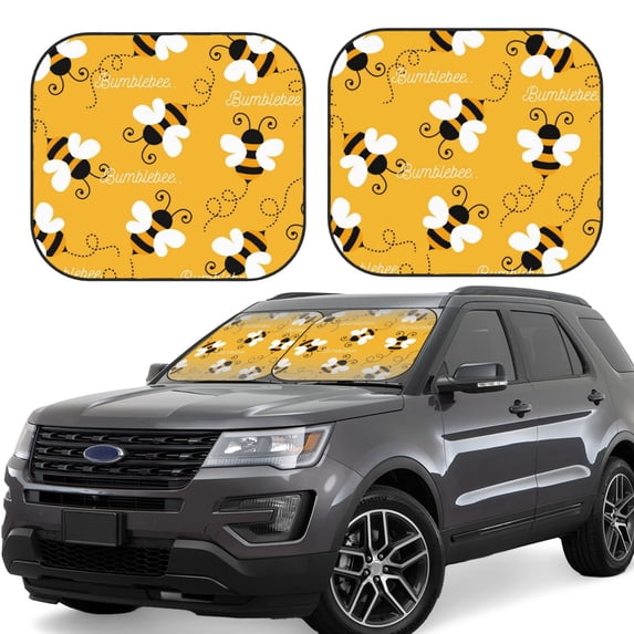 Lsque Cute Bee Butterfly Yelllow 2 PCS Windshield Sun Shade | CarFoldable Window Covers | Car Accessories Reflect UV for Universal Cars SUV Truck | Medium