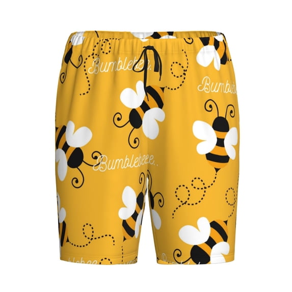Lsque Cute Bee Butterfly Yelllow Mens Sleep Pajama Shorts,Short Pajama Pants, Cotton Ultra-Soft Knit-Medium